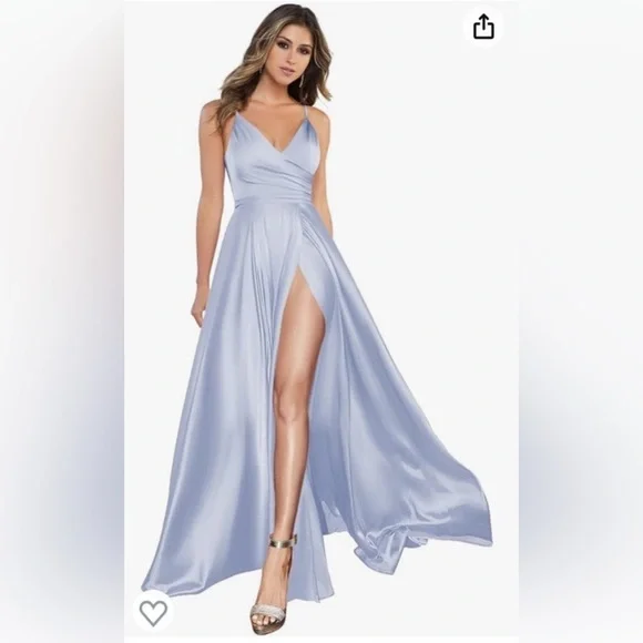 Dresses | Lilac Satin Dress With Side Slit Long Ruched A Line Maxi Gown |  Poshmark